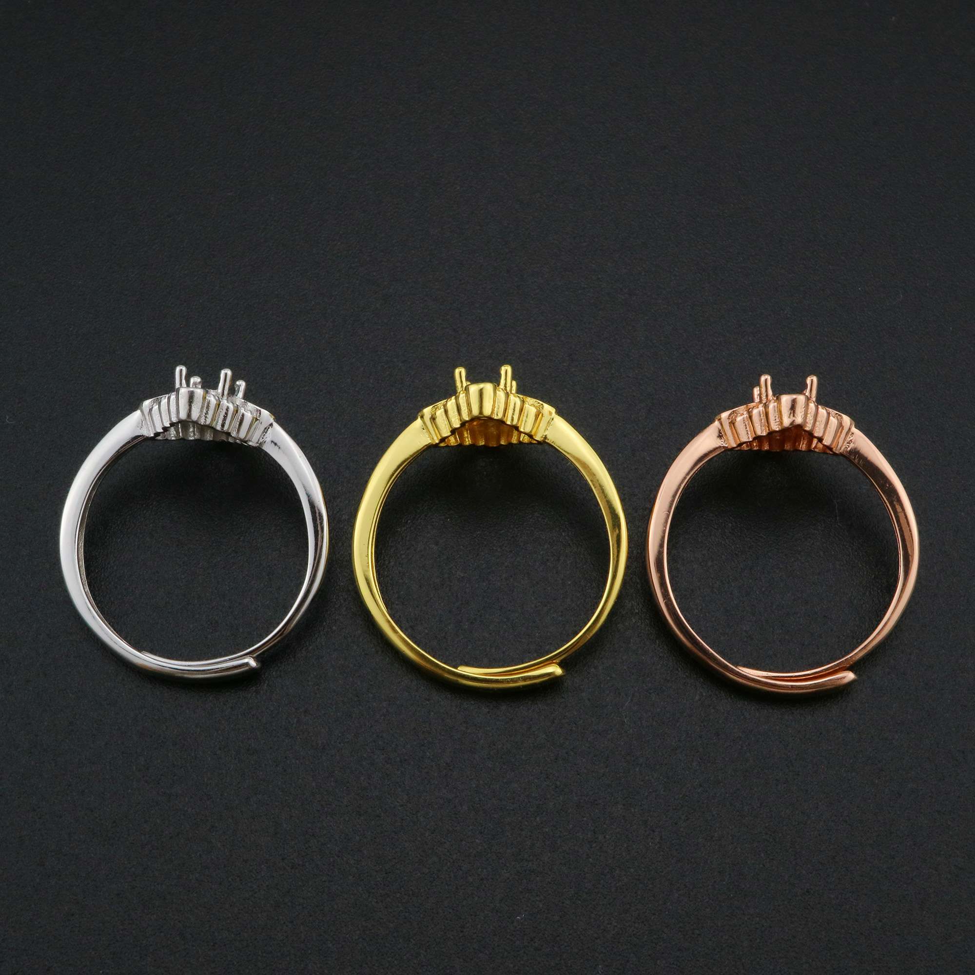 4x6MM Oval Prong Ring Settings Antiqued Style Solid 925 Sterling Silver Rose Gold Plated DIY Adjustable Ring Bezel for Gemstone 1224067 - Click Image to Close